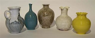 A Group of Five Haeger Pottery Vases Height of tallest 10 inches.