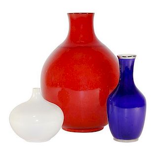 Three Haeger Pottery Vases Height of tallest 13 inches.