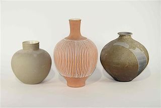 Three Haeger Pottery Vases Height of tallest 15 inches.