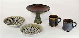 A Group of Five Pottery Articles Height 7 inches.