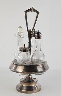 JAMES TUFTS ETCHED GLASS CASTER CRUET CAROUSEL
