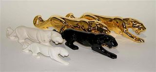 A Group of Five Haeger Pottery Panther Figures Length of longest 24 inches.