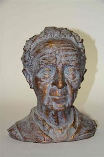 A Ceramic Bust of Norman Rockwell Height of bust 14 1/2 inches.