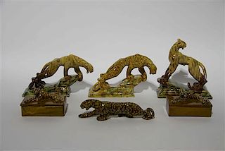 A Group of Six Haeger Pottery Leopard Articles Length of longest 12 1/4 inches.