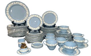 WEDGWOOD Blue Embossed Queensware Dinnerware Set of 12