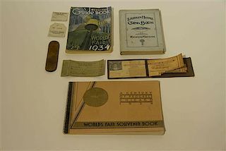 A Collection of Ephemera from the 1934 World's Fair Width of widest 10 1/2 inches.