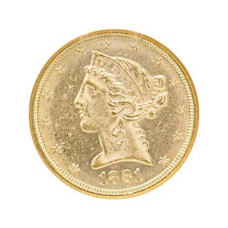 U.S. 1881 $5.00 LIBERTY HEAD GOLD COIN