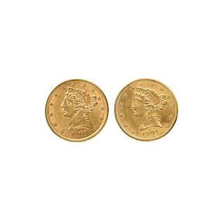 U.S. $5.00 LIBERTY HEAD GOLD COINS