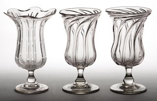 PILLAR / PATTERN-MOLDED GLASS CELERY VASES, LOT OF THREE