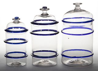 FREE-BLOWN GLASS RING JARS, LOT OF THREE