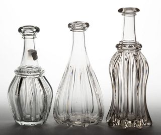 PILLAR-MOLDED GLASS DECANTERS, LOT OF THREE