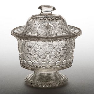 RARE LACY THISTLE AND FISHSCALE COVERED SUGAR BOWL