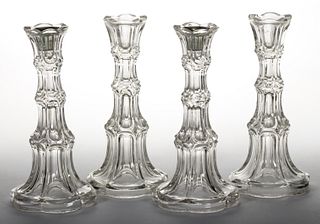 PRESSED EXCELSIOR TWO PAIRS OF CANDLESTICKS