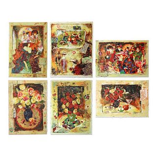Sergey Kovrigo, "Rendezvous, Friendship, Pleasures, Red Bouquet, Wine and Roses, Sunshine Roses" Hand Signed Set of 6 Limited Edition Serigraphs with 