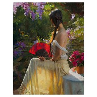 Vicente Romero, "Garden Fragrances" Hand Signed Limited Edition Giclee on Canvas with Certificate of Authenticity.