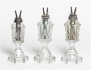 Three American Glass Oil Lamps, Height of tallest 10 1/2 inches.