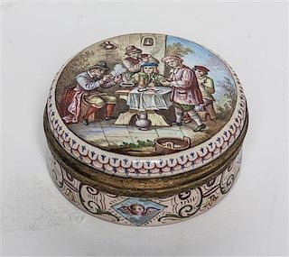 A Continental Enameled Box, Diameter 2 1/8 inches.
