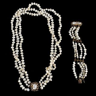 Baroque Pearl and 14K Necklace & Bracelet