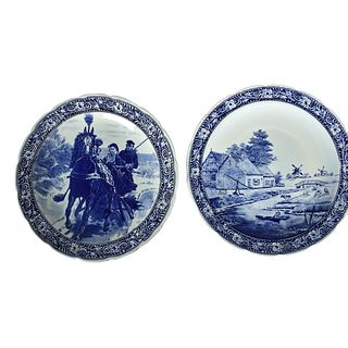 Two Large Delft Blue and White Chargers