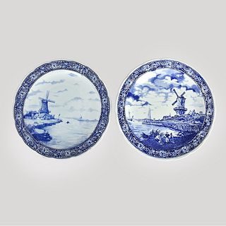 Two Large Delft Porcelain Chargers