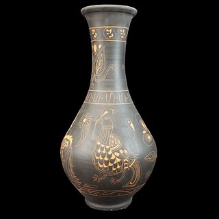Lg Etched Pottery Vase