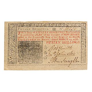 1776 NEW JERSEY 15 SHILLINGS COLONIAL CURRENCY