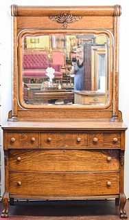 VICTORIAN OAK DRESSER WITH CLAW FOOTED LEGS