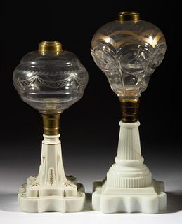 ASSORTED GLASS KEROSENE STAND LAMPS, LOT OF TWO