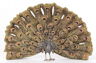 Austrian cold painted bronze peacock, mid 20th c.,