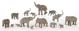 Fifteen Austrian cold painted bronze elephants, mi