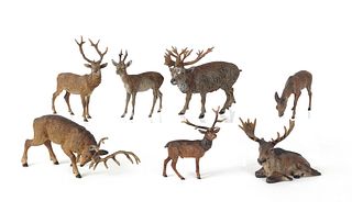 Seven Austrian cold painted bronze elk and deer fi