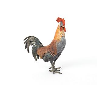 Austrian cold painted bronze rooster, mid 20th c.,