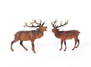 Two Austrian cold painted bronze elk, mid 20th c.,