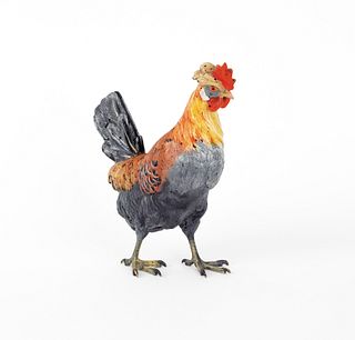 Austrian cold painted bronze rooster figure, mid 2
