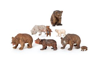 Seven Austrian cold painted bronze bears, mid 20th