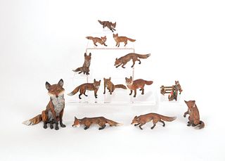 Thirteen Austrian cold painted bronze foxes, mid 2