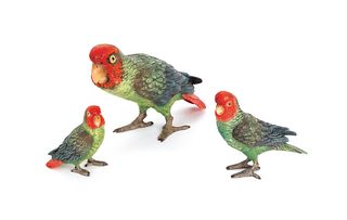 Three Austrian cold painted bronze parrots, mid 20