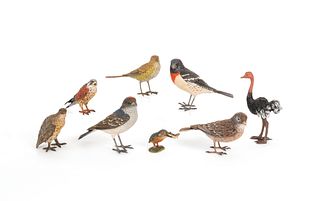 Eight Austrian cold painted bronze ornithologicali