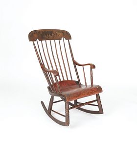 Painted Boston rocker, 19th c., the crest with har