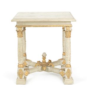 European painted console table, 28" h., 25 1/2" l.