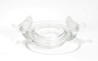 Lalique clear and frosted glass bowl with bird han