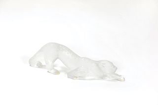 Two Lalique frosted glass panthers,signed on base,