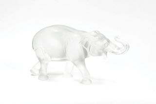 Lalique frosted glass elephant, signed and labeled