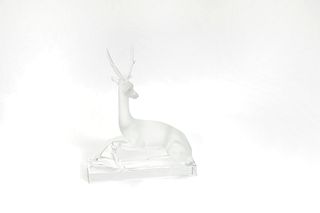 Lalique frosted glass stag, signed on base, 10 1/4