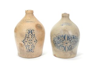Two Pennsylvania stoneware jugs, 19th c., impresse