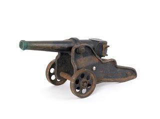 Iron and brass signal cannon with plaque inscribed