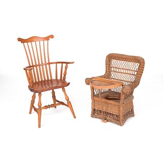 Wicker child's potty chair, together with a wicker