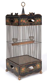 Painted tin birdcage, 20th c., 49" h., 18" w.
