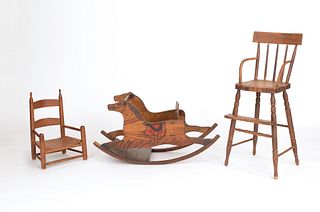 Two child's chairs, 19th c., together with a rocki