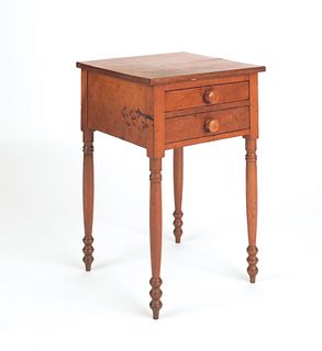 Sheraton cherry two drawer stand, 19th c., 27 1/2"